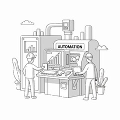 Fototapeta premium Industrial automation technology workers operating machinery.