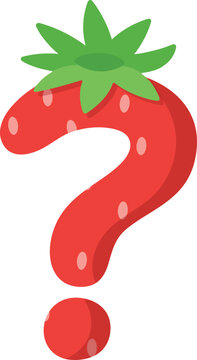 Hand drawn vector illustration of a sweet red strawberry question mark