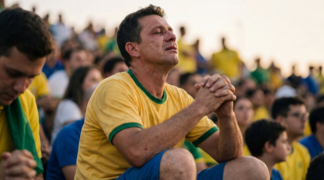 A man in a yellow jersey with green trim sits in a crowd of people wearing similar jerseys