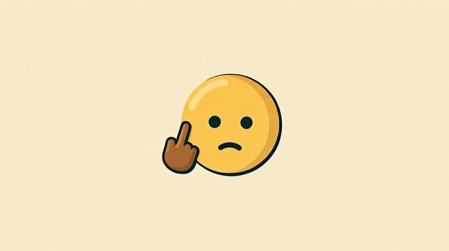 Upset yellow emoji character with a middle finger gesture, clearly expressing strong displeasure, defiance, and frustration, isolated on a light background. A bold symbol of annoyance and protest
