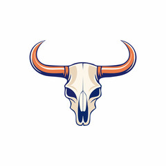 Fototapeta premium Stylized illustration of a bull skull with prominent horns, featuring a rustic and western aesthetic.