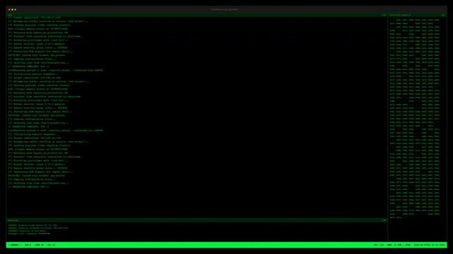 Hacker terminal screen animation with scrolling green code and red unauthorized access attempt warning
