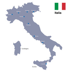 Fototapeta premium A sleek, black political map of Italy with clearly defined regional borders. Perfect for high-impact professional, educational, and data visualization projects.