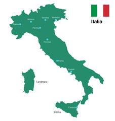 Naklejka premium Highly Detailed Italian Map with Major Cities