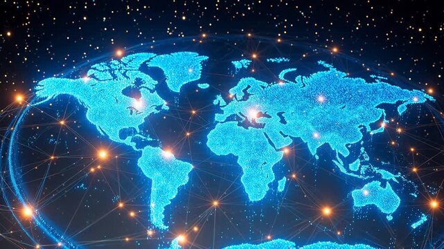 Advanced Global network map with glowing connections for Digital Transformation and Cyber Infrastructure