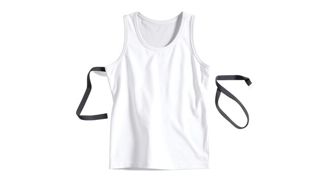 A white sleeveless shirt with black straps on a plain background