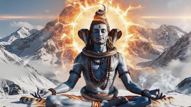 Lord Shiva Meditating in Himalayas Hindu gods cartoon Style
