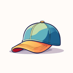 Fototapeta premium Colorful cartoon baseball cap with blue and orange design on a plain white background.