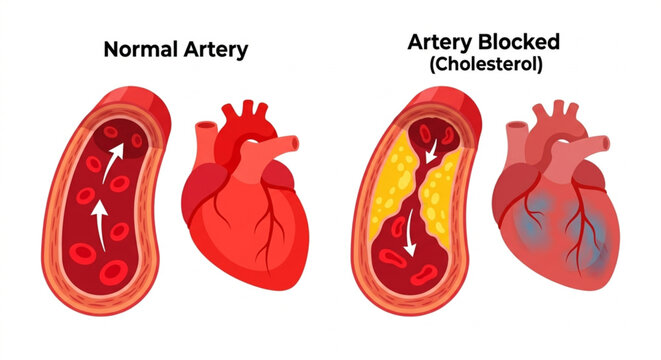 Normal Artery vs. Blocked Artery (Cholesterol) Heart Vector Comparison