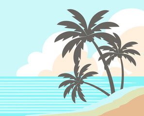 Fototapeta premium silhouette of coconut tree in flat style. illustration of palm tree in flat style. summer background. summer theme scenery