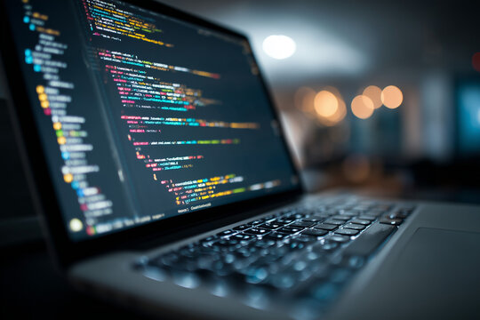 Laptop Screen Displaying Complex Programming Code
