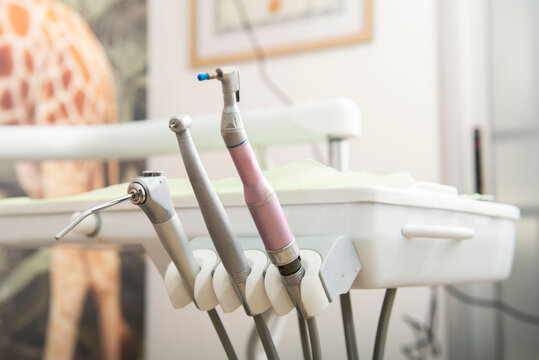 Dental drills and tools ready for patient treatment