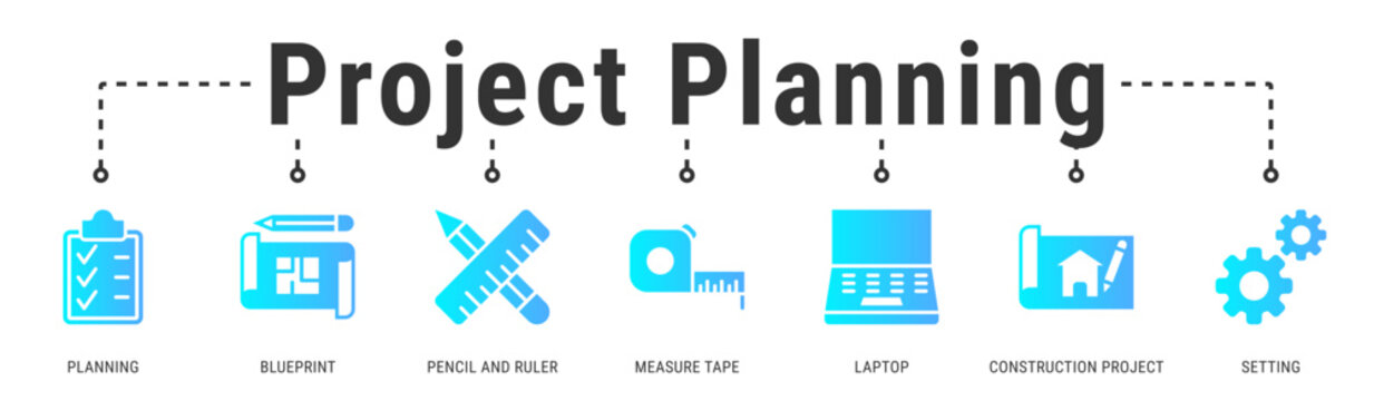 Project Planning banner presenting design preparation, measurements, and digital tools for organized construction project execution