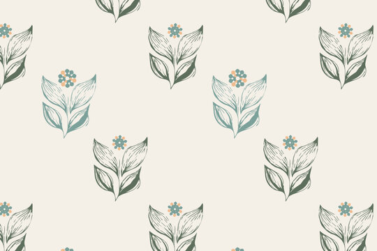 Teal and cream abstract tulip seamless pattern in clean contemporary style ideal for stationery and fabric print
