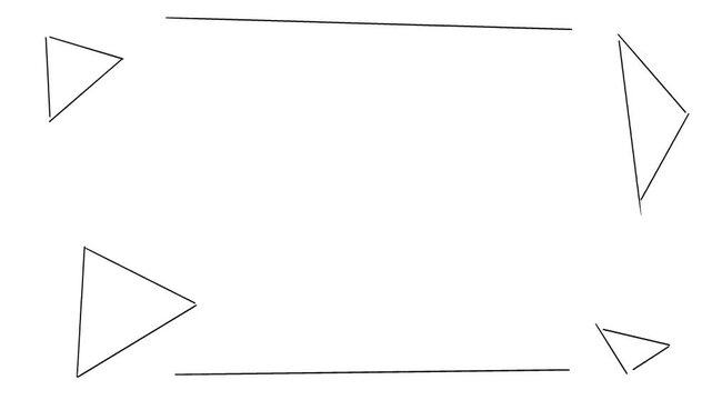 Triangles and long stripes move, change and tremble along the edges of the screen.