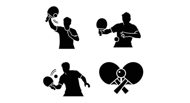 Table Tennis Player Silhouette Icons: Serve, Forehand, Backhand, and Equipment