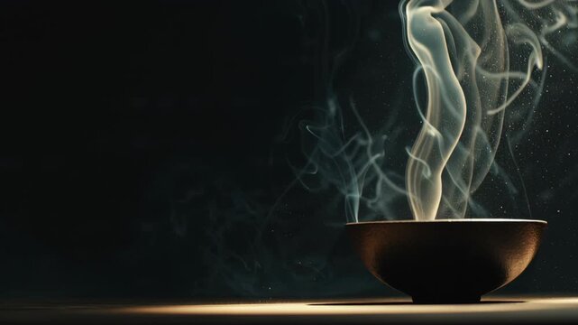 Abstract Smoke and Fire Swirls Rising from a Dark Bowl with Dramatic Lighting and Particles
