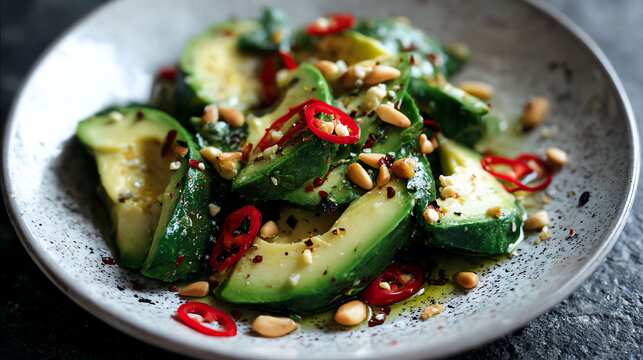 Spicy Avocado Salad with Pine Nuts