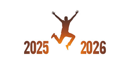 Obraz premium Silhouette of a person jumping from 2025 to 2026, symbolizing a new year transition and future goals.