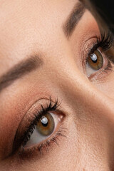 Fototapeta premium Close up of beautifully made up eyes with earthy eyeshadow and black mascara