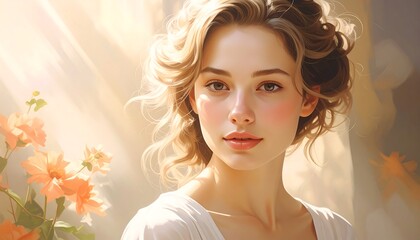 Fototapeta premium A woman with fair skin and blue eyes
