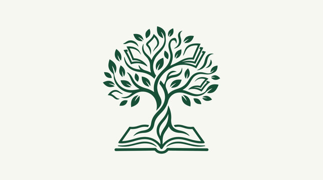 Educational Tree Logo Books and Growth on a White Background