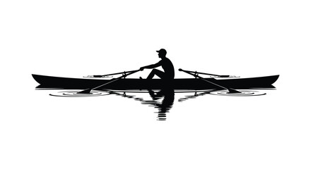 A lone rower in a sculling boat is depicted against a bright backdrop creating a striking silhouette high quality professional detailed © Ashik