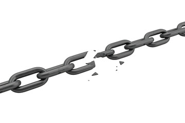 Fototapeta premium Broken metal chain representing freedom, liberation, and overcoming weakness, transparent background included
