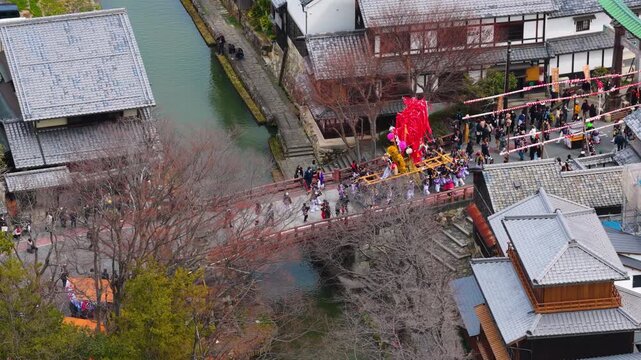 Omihachiman in Shiga Prefecture Japan, Aerial View at Sagicho Matsuri Parade