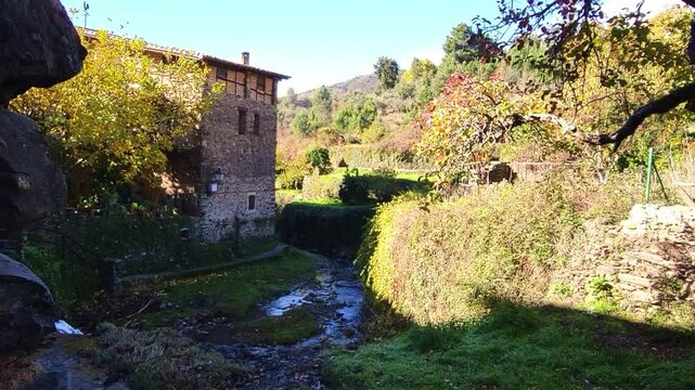Robledillo de Gata. Panoramic view. C&aacute;ceres. Beautiful mountain village with stone and slate buildings. Spain.