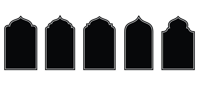 Set of islamic shape illustration design. mosque arches, Islamic frames. Ramadan frames, promotions and advertising baner, islamic frame vector illustration in arabic style. door arch mosque gate isla