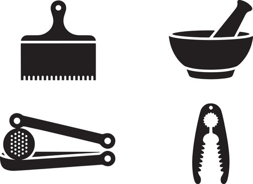 Graphic vector illustration of various essential household tools, kitchenware, and grooming ite