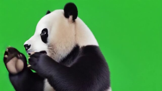 playful giant panda portrait with happy expression on vibrant green background