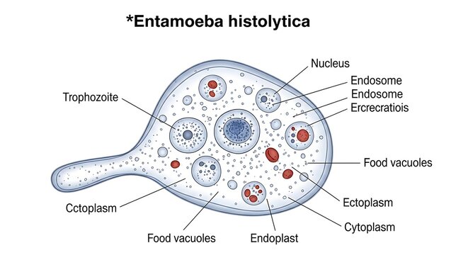Detailed Diagram of Entamoeba Histolytica in a Single Celled Organism