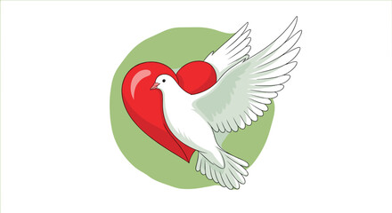Naklejka premium Dove of Peace and Love Heart - Romantic Flying Bird Vector Symbol, Valentine's Day or Wedding Element Isolated on Transparent Background for Design