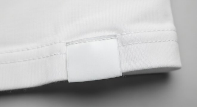 Close-up of a White Fabric Label on a Garment Hem.