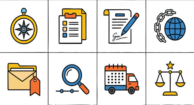 Procurement Management and Strategic Sourcing Icon Set on Transparent Background