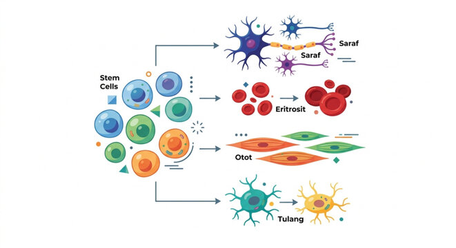 Flat 2.0 Stem Cell Differentiation Vector Illustration