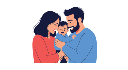Fototapeta premium Heartwarming family portrait featuring a mother and father smiling while holding their young baby in a loving and caring embrace.