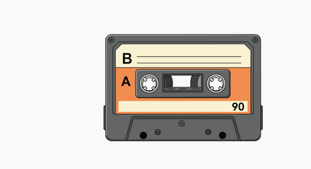 Fototapeta premium Retro plastic audio cassette tape with orange and beige labels showing side A and side B isolated on white background.