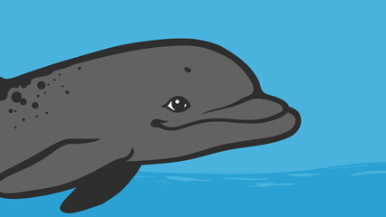 Fototapeta premium Dolphin swimming in blue ocean water representing marine life conservation and eco-friendly travel banners or educational posters.