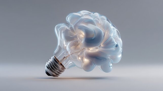 Abstract representation of a brain formed from a light bulb design symbolizing creativity and innovative ideas in a modern setting