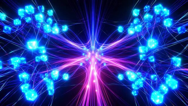Advanced Abstract digital network with glowing cubes for Digital Transformation and Cyber Infrastructure