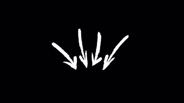 Chalk Arrow Fan &ndash; Hand Drawn Four Downward Pointer Spread Overlay Animation Alpha Channel 4K