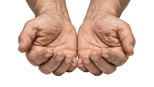 Two hairy male hands cupped together isolated on transparent background