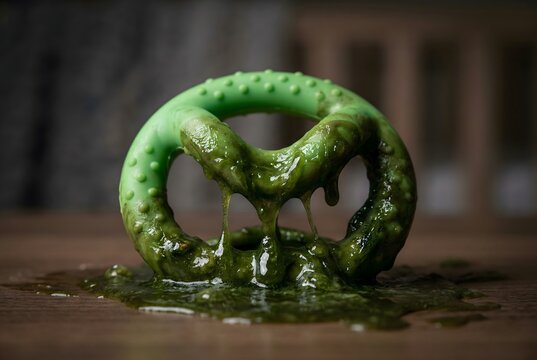 Close-up of a silicone baby teether melting into a sticky sludge