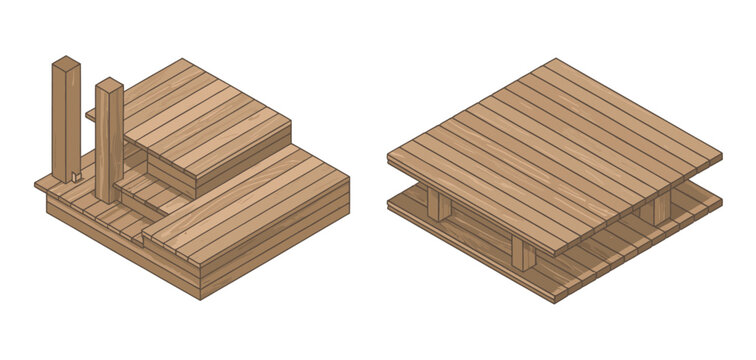 Cross-laminated timber (CLT) engineered wood colorful isometric icon representing laminated wood layers in a compact 3D structure, designed in a clear and professional vector style 