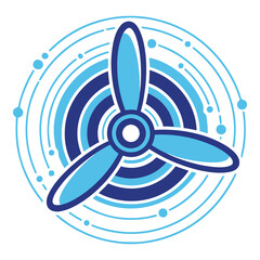 Blue propeller icon with circular design and dots on white background icon © nirob
