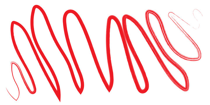 Continuous red looping line drawing with varying thickness and fade on a transparent checkered background.