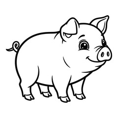 Obraz premium Cute cartoon piglet with curly tail and smiling face standing alone icon